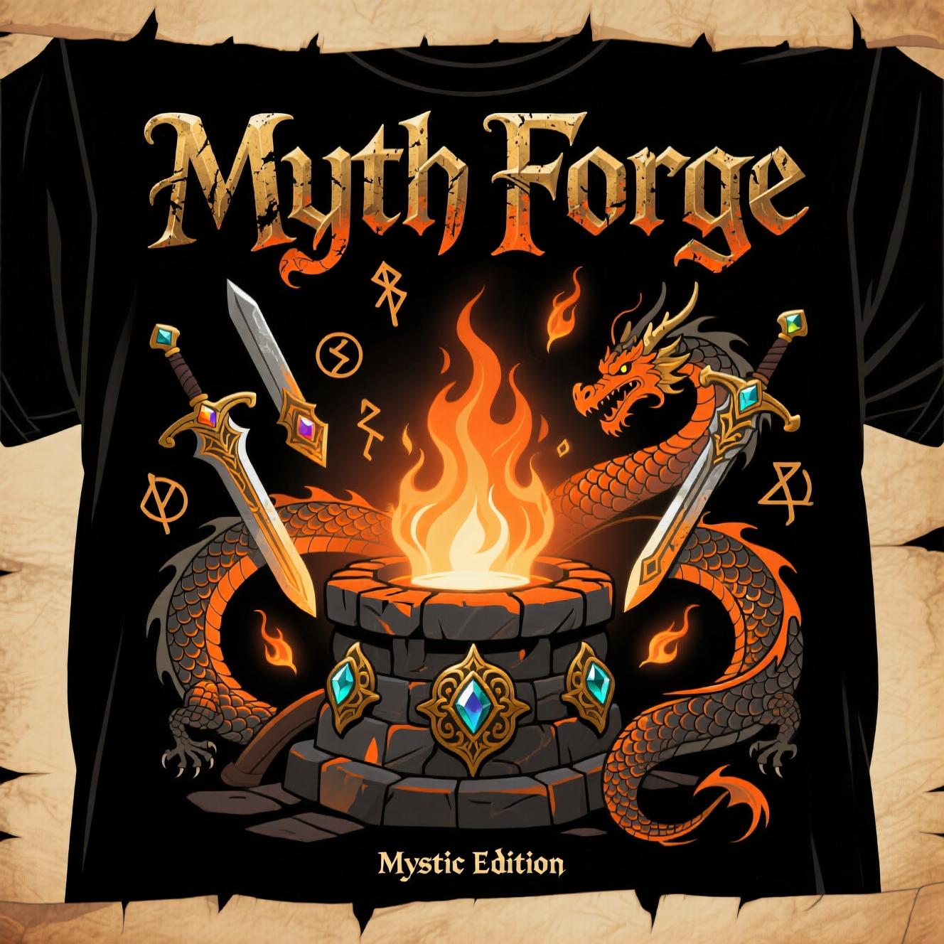 Myth Forge t-shirt with a fantasy-inspired design